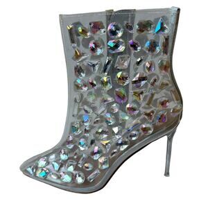 Steve Madden Boots Instinct Clear Rhinestone Ankle Boot Women's Size 5.5